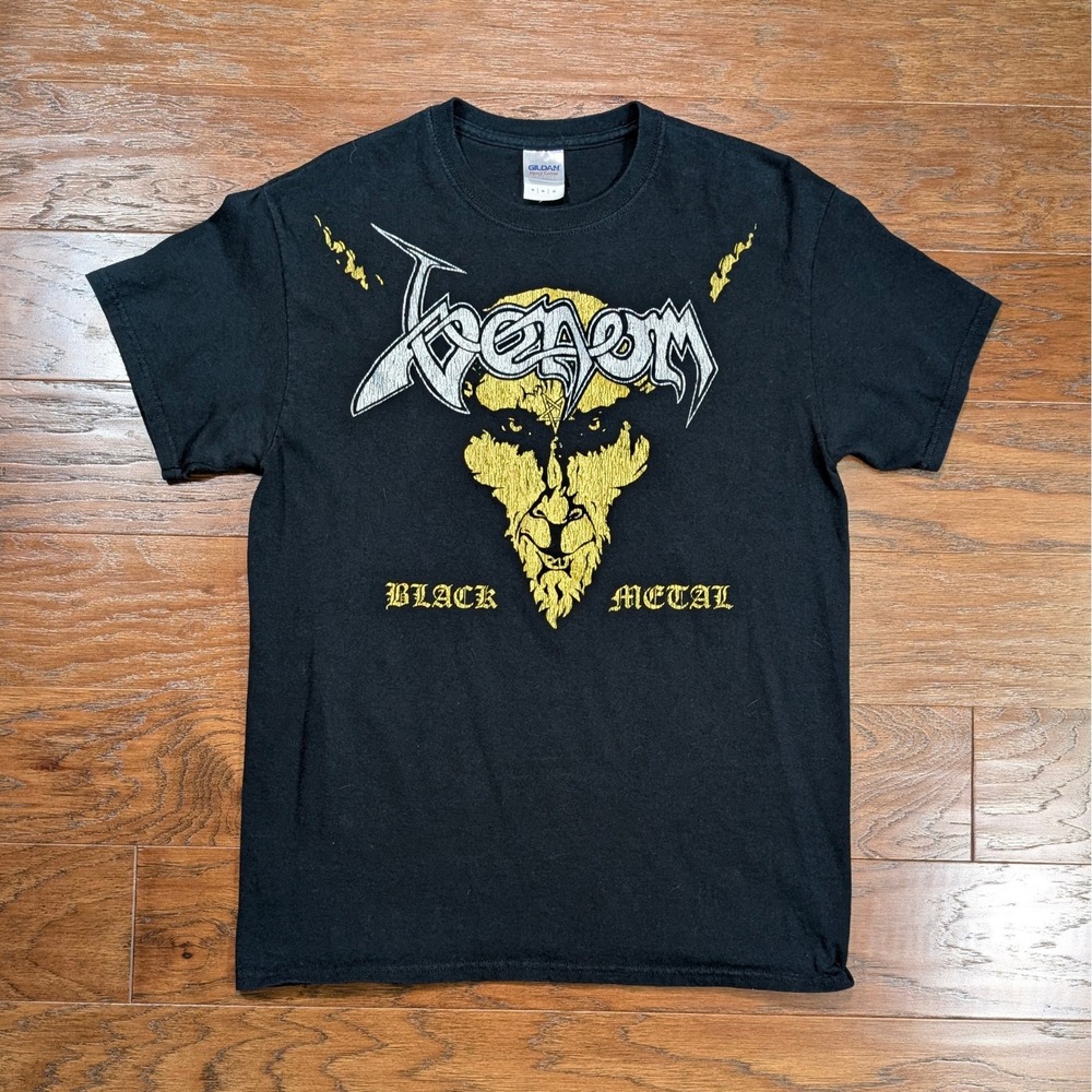Venom Black Metal Band T-Shirt Mens Medium 19.5x27 Black Gold‎ Silver Band Tee